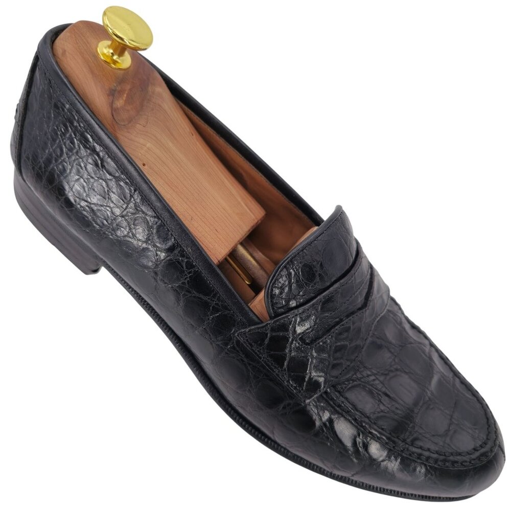 Salvatore Ferragamo Exotic Black Crocodile Dress Shoes Men 11 Penny Loafer Italy